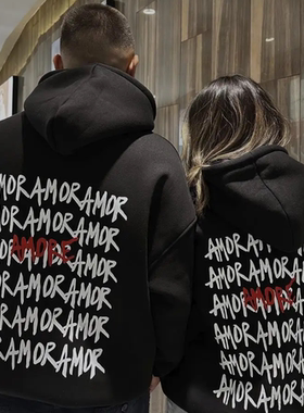 别致印花百搭宽松连帽卫衣oversize复古2024美式潮流小众潮设计感