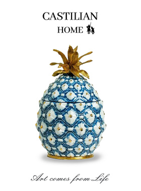 新中式青花菠萝茶叶罐陶瓷精品高档收纳神器创意摆件陶瓷罐C6325