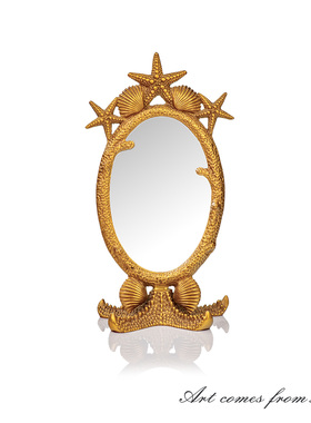 深海宝藏全铜镜子化妆镜桌面台式卧室梳妆镜轻奢装饰摆件C1530