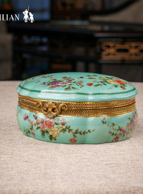 卡斯特兰花之恋系列铜配陶瓷客厅收纳盒卧室珠宝首饰盒摆件C5699