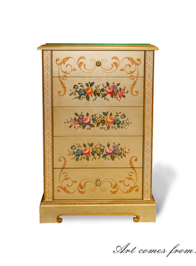 卡斯特兰法式复古彩绘实木四五斗柜过道玄关收纳整理储物柜C2452