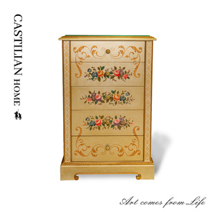 卡斯特兰法式 复古彩绘实木四五斗柜过道玄关收纳整理储物柜C2452