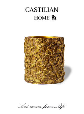 千鹤做旧黄铜笔筒收纳书房办公室桌面文房四宝家用茶室摆件C6366