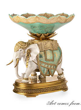 欧式高档大象果盘摆件陶瓷客厅茶几家用电视柜家居装饰摆件C5428