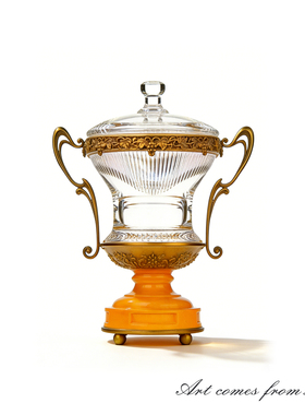 欧式奢华黄铜进口水晶玻璃储物罐客厅玄关博古架花瓶摆件C5518