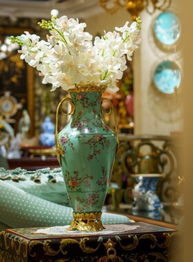 卡斯特兰北欧美式烛台摆件铜配陶瓷提篮插花花器客厅托盘C5637