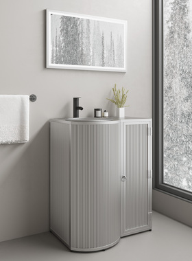 工业风洗手盆落地式一体彩色带灯洗手台柜烧烤店铺银色立柱洗漱池