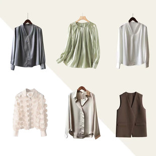 样板房陈设女士衬衫缎面丝绸简约时尚开衫衬衣展厅衣帽间柜子上衣