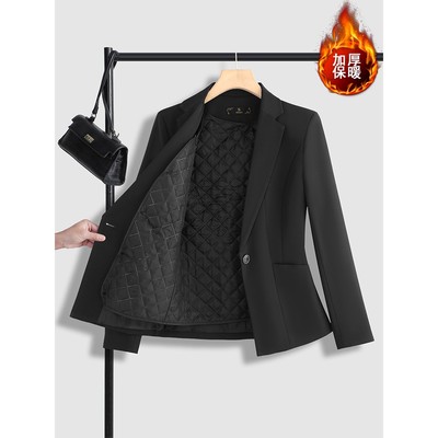 高级感黑色西装外套女夹棉加厚