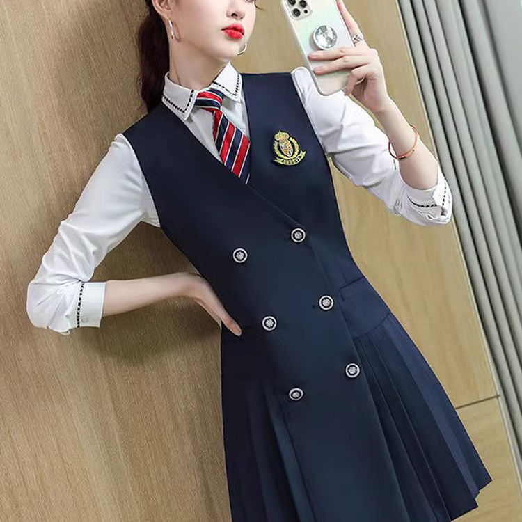 幼儿园老师园服马甲裙两件套衬衫