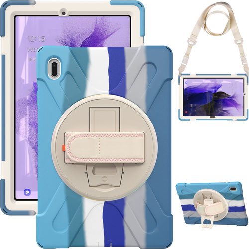 适用三星Tab S7FE T730海盗王硅胶PC支架后壳手带背带T735保护套