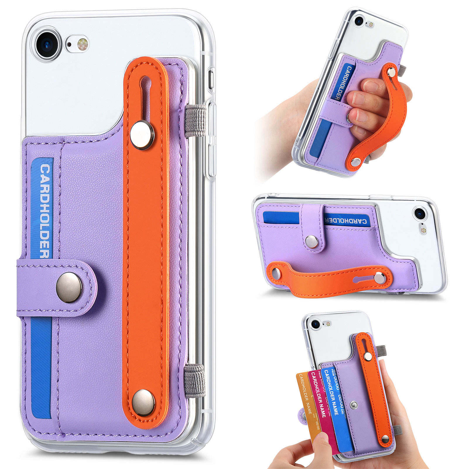 适用于苹果16pro Max透明马卡龙腕带支架iPhone5插卡手机后壳