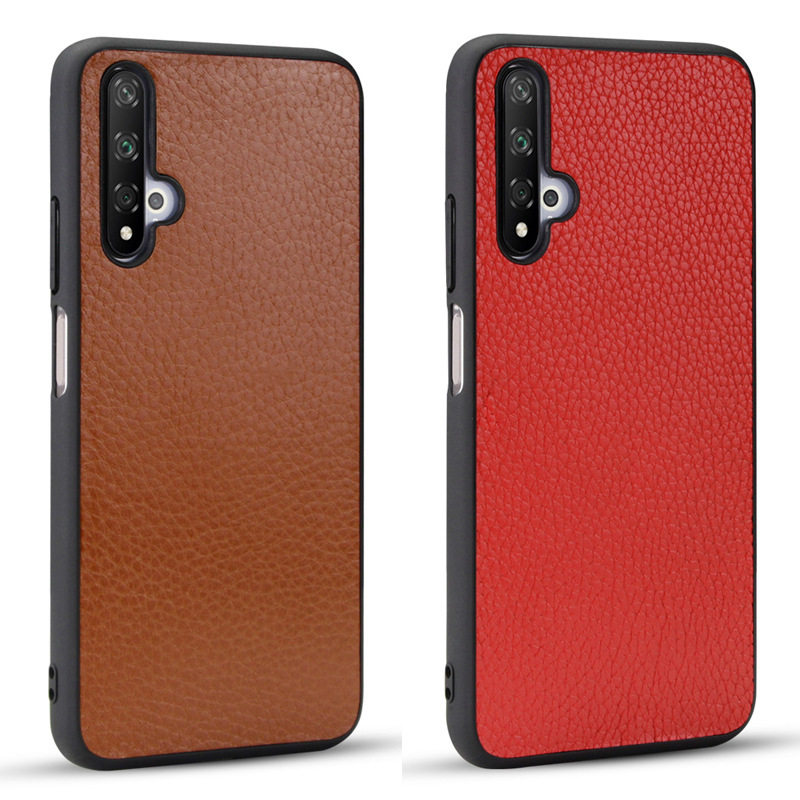 适用华为荣耀20荔纹皮革防摔手机壳荣耀20 pro防摔商务牛皮保护壳