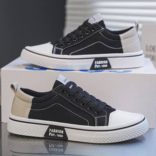 2025新款帆布板鞋拼色系带休闲鞋