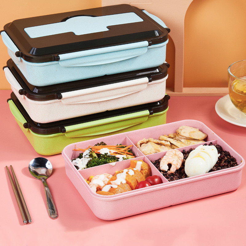 小麦秸秆四格保温饭盒带盖1500ml