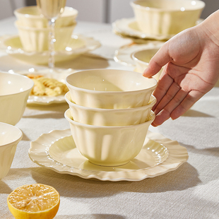 景德镇陶瓷碗家用10个装奶油风餐具饭碗2026新款高颜值吃饭碗汤碗