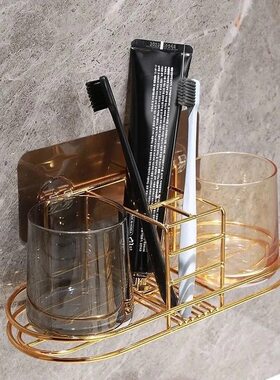 免打孔牙刷架壁挂式简约不锈钢牙具架卫生间浴室牙膏漱口杯置物架
