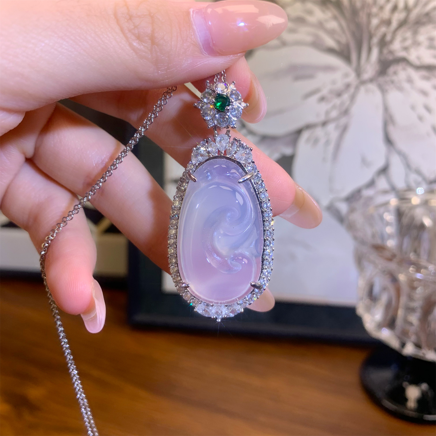 冰种高冰透玉髓玉如意吊坠玛瑙玉石项链新中式古风锁骨链情侣礼物