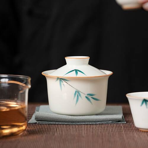 德化陶瓷二才悬停盖碗茶功夫茶具茶杯套装单个小容量陶瓷家用茶碗