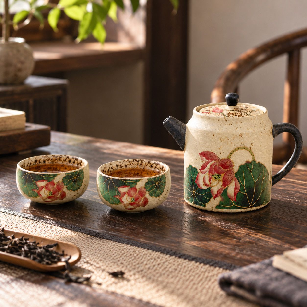 火石红莲花小直壶一壶两杯陶瓷功夫茶具套装家用小巧泡茶壶