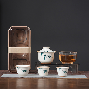 家用快客杯便当盒简便收纳功夫茶具套装 高档户外旅行茶具便携式