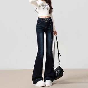 D9102辣妹复古个性韩版微喇牛仔裤女配带腰带设计感喇叭牛仔裤潮