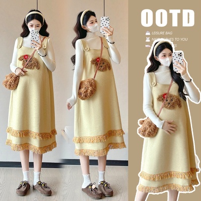 孕妇装冬装连衣裙感2025新款孕妈法式穿搭背心裙套装秋冬季女