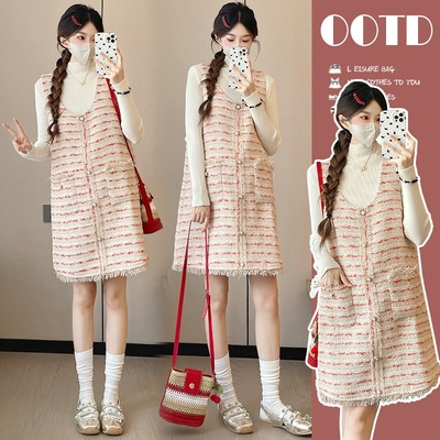 孕妇装秋冬款套装2025新款洋气小香风宽松连衣裙两件套小个子穿搭