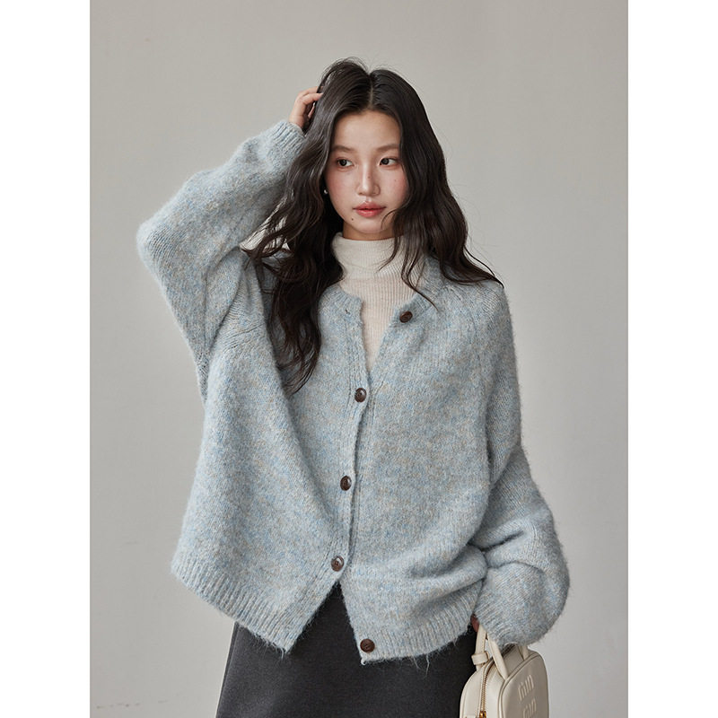 【松子花纱】复古圆领针织开衫女2025秋季新款长袖上衣j657c