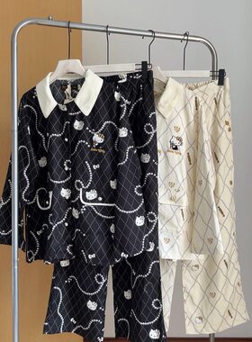 野兽kt联名黑金珍珠睡衣 滑溜溜天丝棉面料 套装家居服