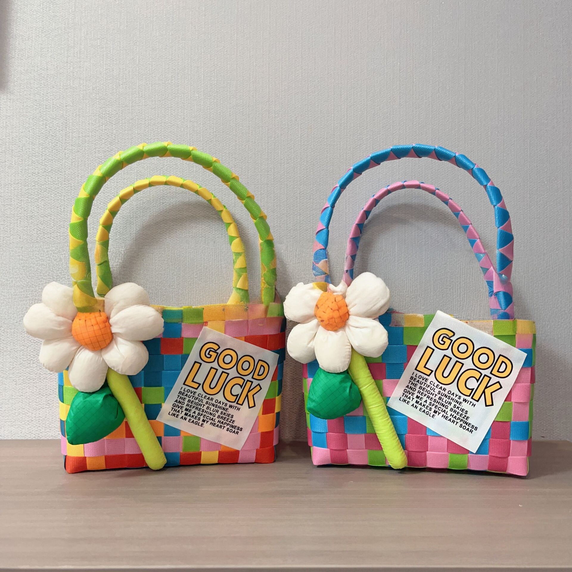 彩色编织包手提篮时尚百搭手工编织袋小女孩菜篮子包伴手礼礼物袋