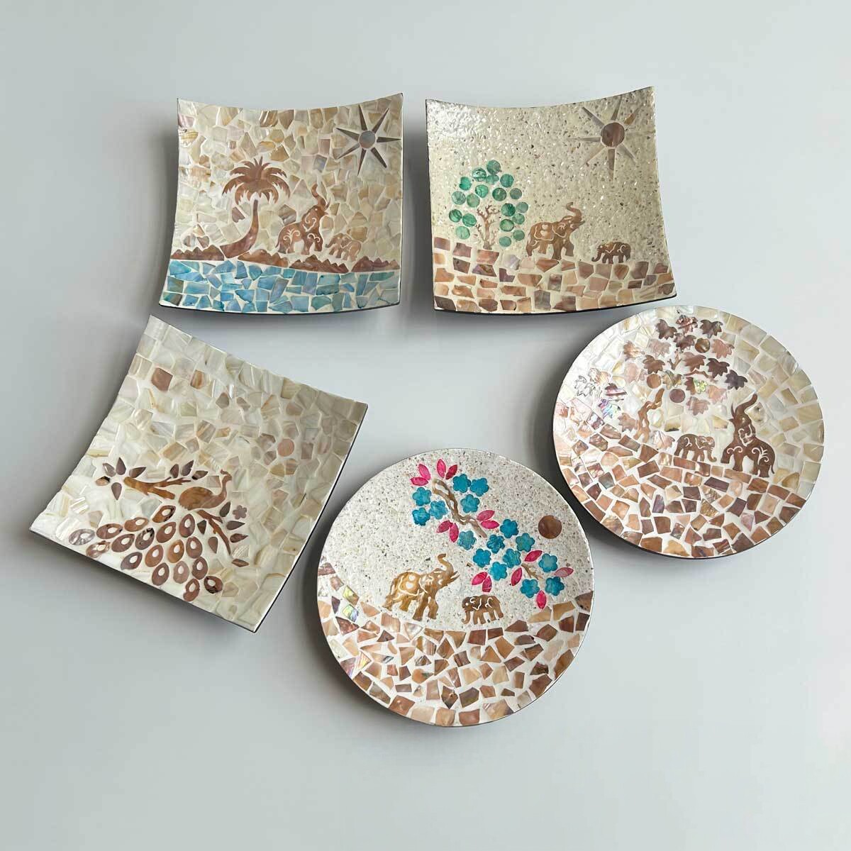 东南亚贝壳果盘家用客厅水果干果托盘装饰收纳盘大象孔雀摆件托盘