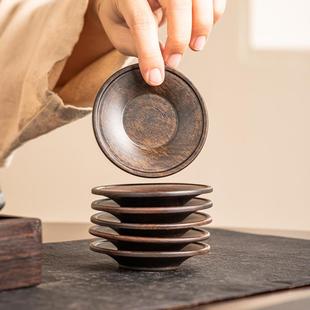 黑檀木圆形茶杯垫实木茶托功夫茶具茶道配件茶碟复古杯托茶杯托盘