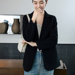 秋冬新款100%羊毛双面呢大衣女修身显瘦短款西装小个子外套女