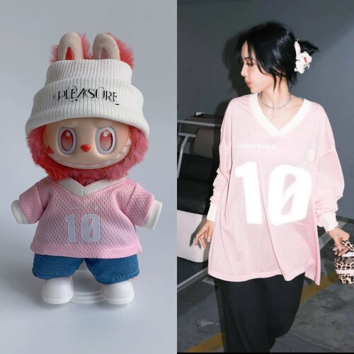 17cm拉布布娃衣蔡依林同款粉色球衣娃衣crybaby哭娃labubu衣服