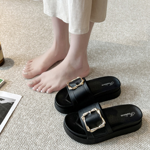 网红爆款凉拖鞋女外穿时尚方扣百搭厚底一字拖夏天高级感海边防滑