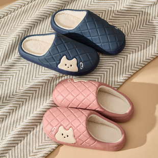 买一送一防水棉拖鞋女款2026新款家居保暖舒适皮面情侣棉鞋一对男