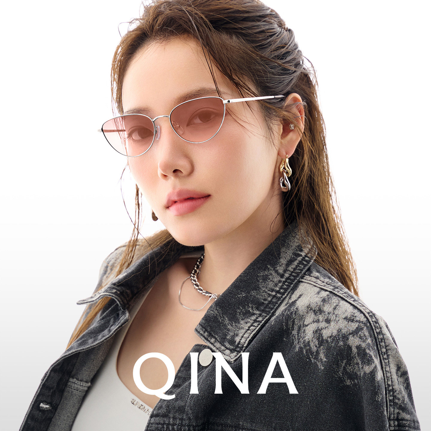 QINA亓那眼镜女款个性猫眼墨镜时尚太阳镜男QN7030