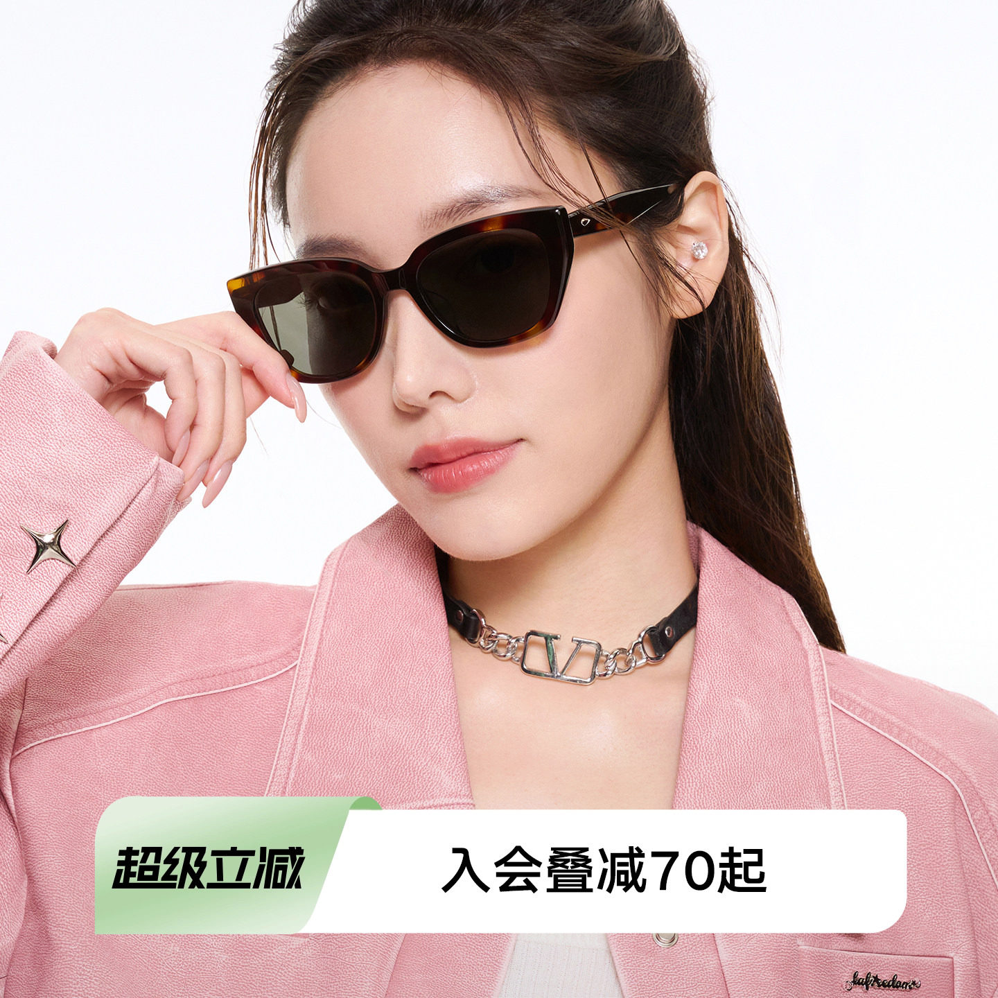 QINA亓那潮流蝶形大框墨镜女款显脸小猫眼偏光防晒太阳镜QN3016