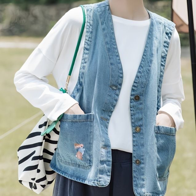 蓝色复古牛仔马甲女2025秋季新款时尚减龄学院风上衣叠穿马夹外套
