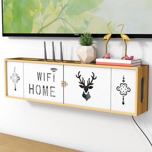 wifi路由器收纳盒壁挂机顶盒木质