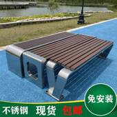公园椅户外长椅不锈钢防腐木长条凳庭院休息座椅商场园林景观排椅