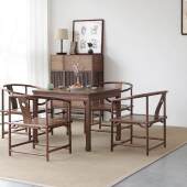 老榆木茶桌实木四方桌新中式 阳台牌桌禅意简约桌椅组合 八仙桌中式