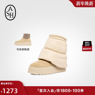ASH女靴2025秋冬新款 MOLLIS雪地靴女圆头多穿撞色厚底增高短靴