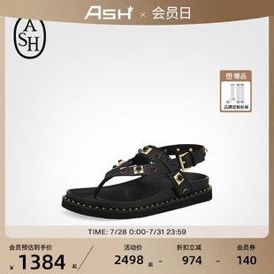 ASH女鞋 潮 春夏UTECA真皮铆钉夹趾凉鞋 女厚底一字扣罗马鞋