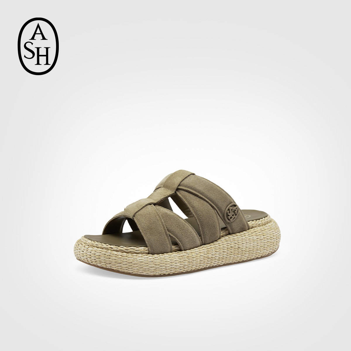 ASH女鞋2025夏季新款VOX真皮草编厚底凉拖鞋女外穿百搭懒人一字拖