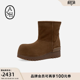 ASH女靴秋冬QUEENS纯色休闲雪地靴女圆头厚底保暖短靴
