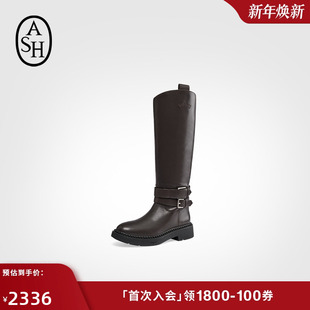 ASH女靴2025秋冬新款 长靴 MARLIN真皮高跟圆头女粗跟高筒靴时装