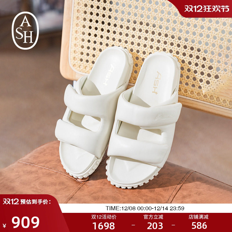 【男女同款】ASH女鞋2025春夏新款TWIST真皮拖鞋女露趾平底一字拖