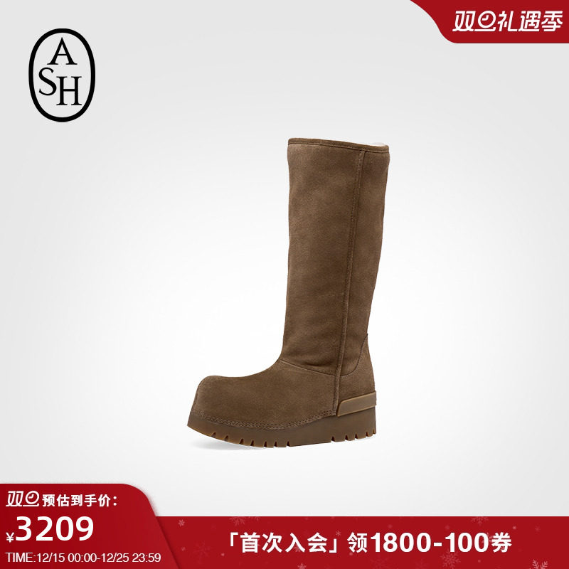 ASH女靴2025秋冬新款QUEBEC时尚高筒雪地靴女圆头厚底增高长靴